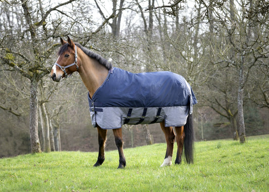 EQUITHÈME TYREX 600 D Turnout täcke Med Maggjordar Navy/Grå 300 g