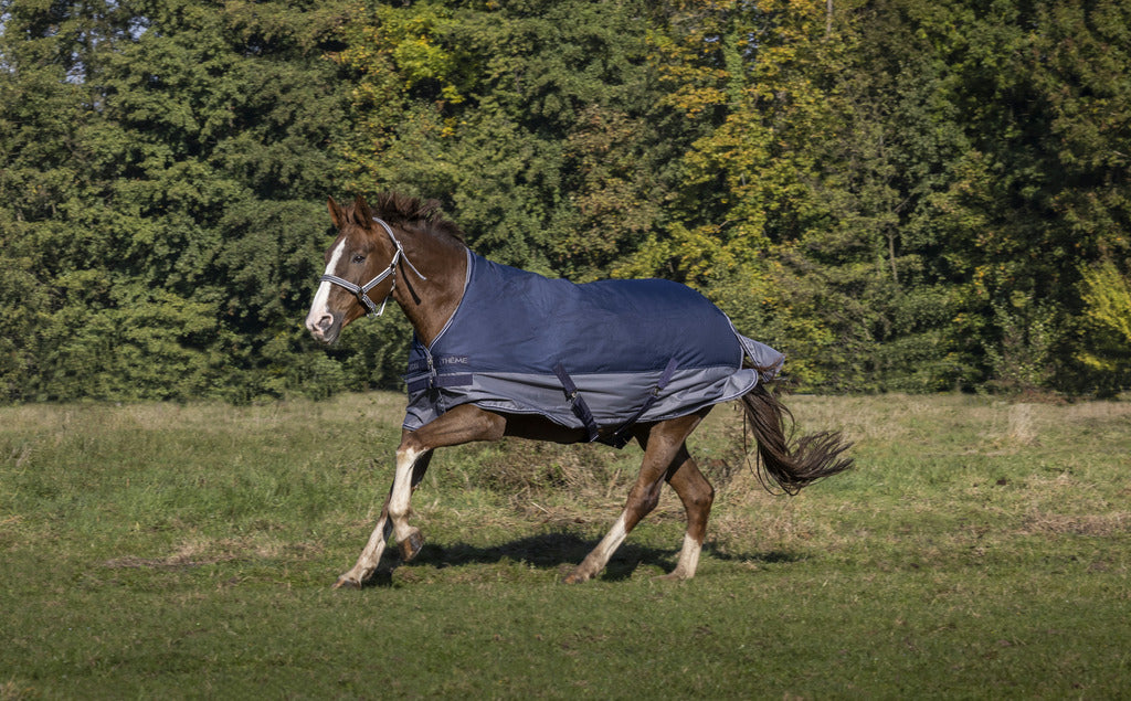EQUITHÈME Tyrex 600 D Turnout Täckee Fodrat Med Polar Fleece Navy/Grå