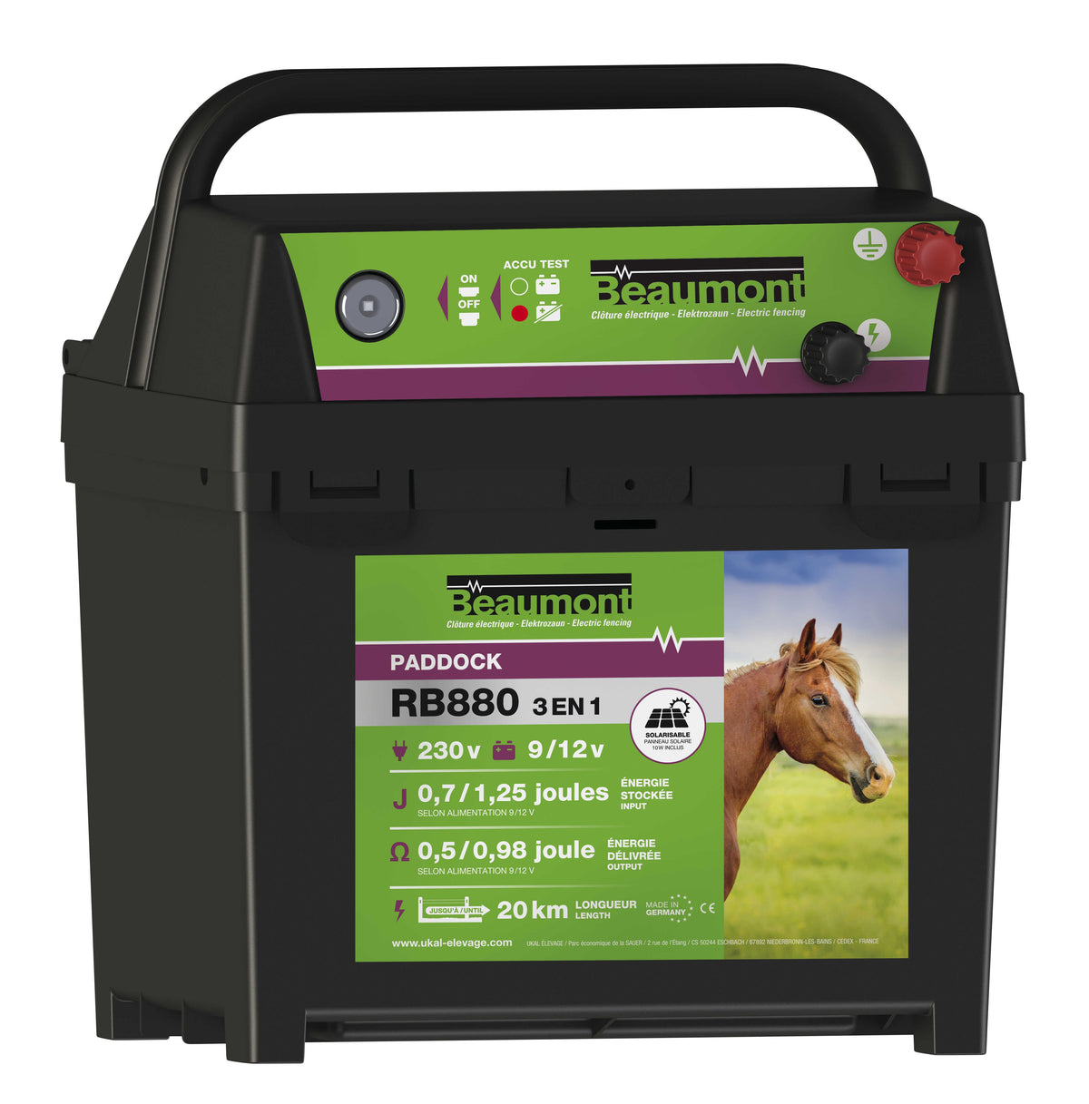 BEAUMONT 3-in-1 -RB880 Elstängselaggregat + 10 W Solpanel