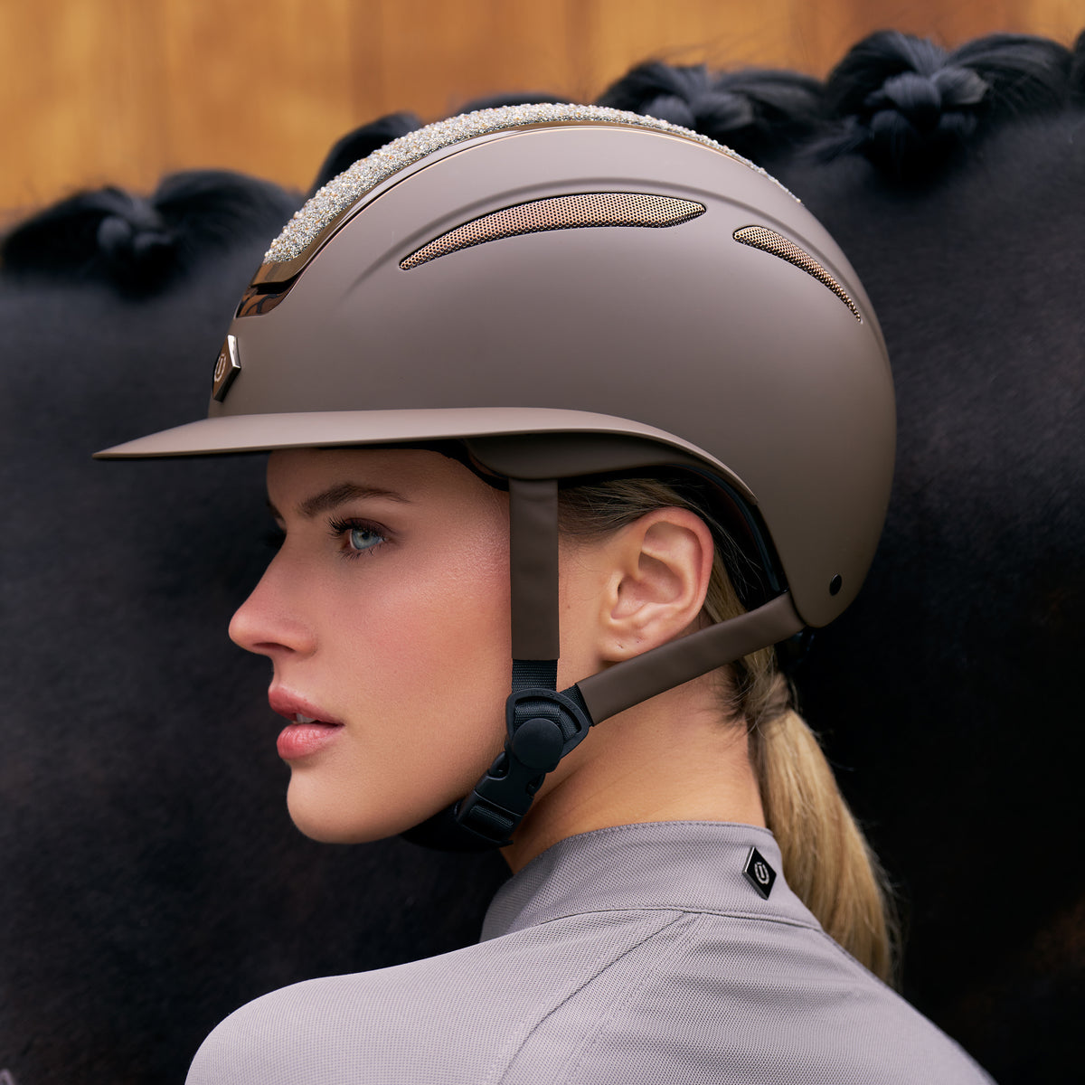 Imperial Riding Ridhjälm IRHOlania Deluxe , Stor skärm, Brun/Glitter