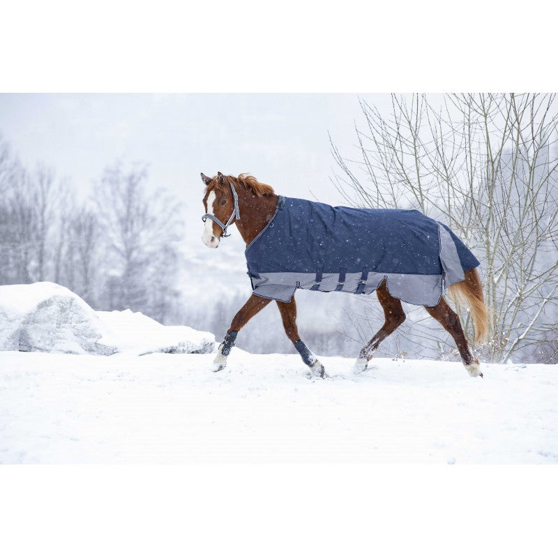 EQUITHÈME TYREX 600D Utetäcke Med Magplatta, Navy/Grå 300g, st 125cm