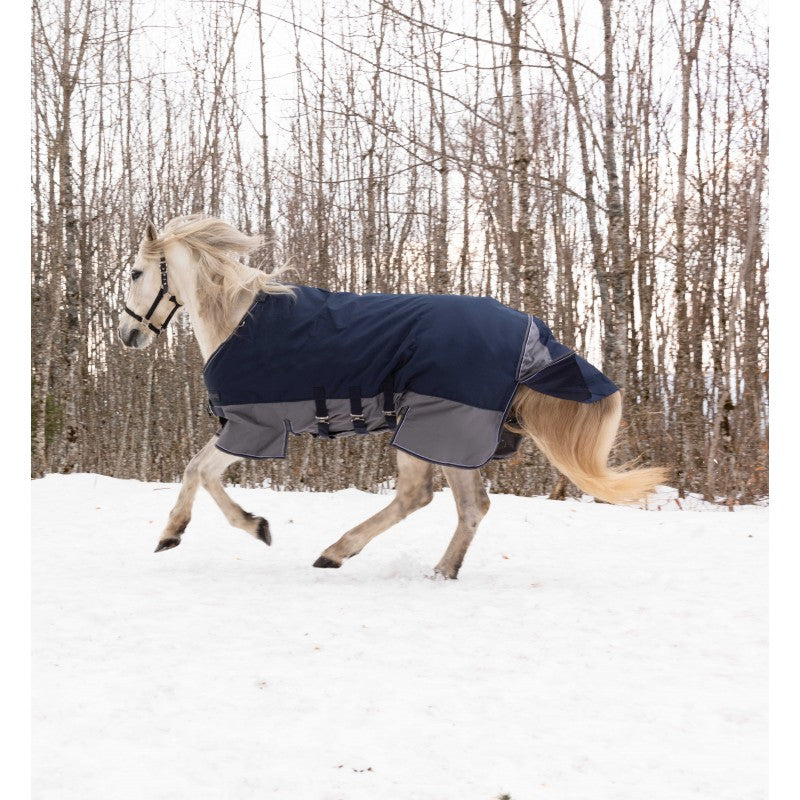 EQUITHÈME TYREX 600D Utetäcke Med Magplatta, Navy/Grå 300g, st 125cm