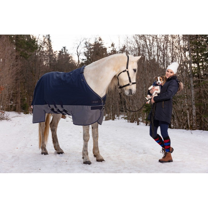 EQUITHÈME TYREX 600D Utetäcke Med Magplatta, Navy/Grå 300g, st 125cm